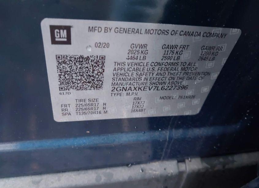 Photo 9 of 2020 Chevrolet Equinox FWD LT 1.5L TURBO (VIN 2GNAXKEV7L6227396)