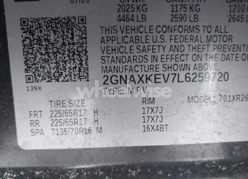 Photo 9 of 2020 Chevrolet Equinox FWD LT 1.5L TURBO (VIN 2GNAXKEV7L6259720)