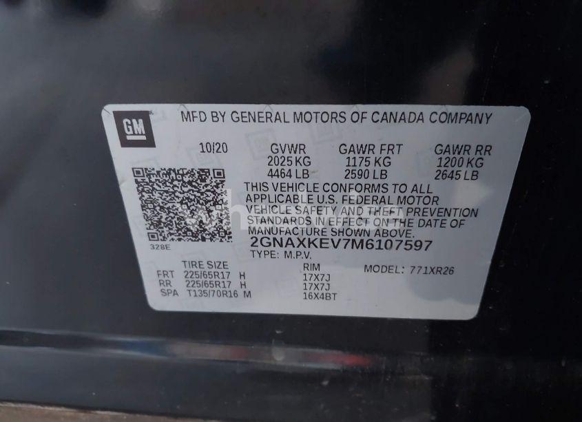 Photo 9 of 2021 Chevrolet Equinox FWD LT (VIN 2GNAXKEV7M6107597)