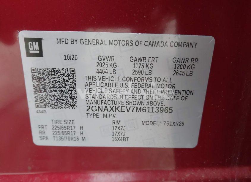 Photo 9 of 2021 Chevrolet Equinox FWD LT (VIN 2GNAXKEV7M6113965)