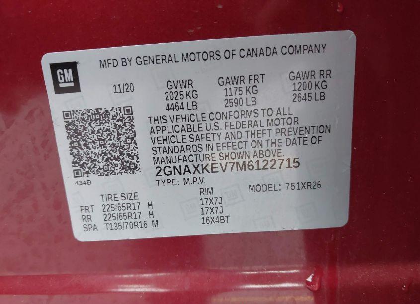 Photo 9 of 2021 Chevrolet Equinox FWD LT (VIN 2GNAXKEV7M6122715)