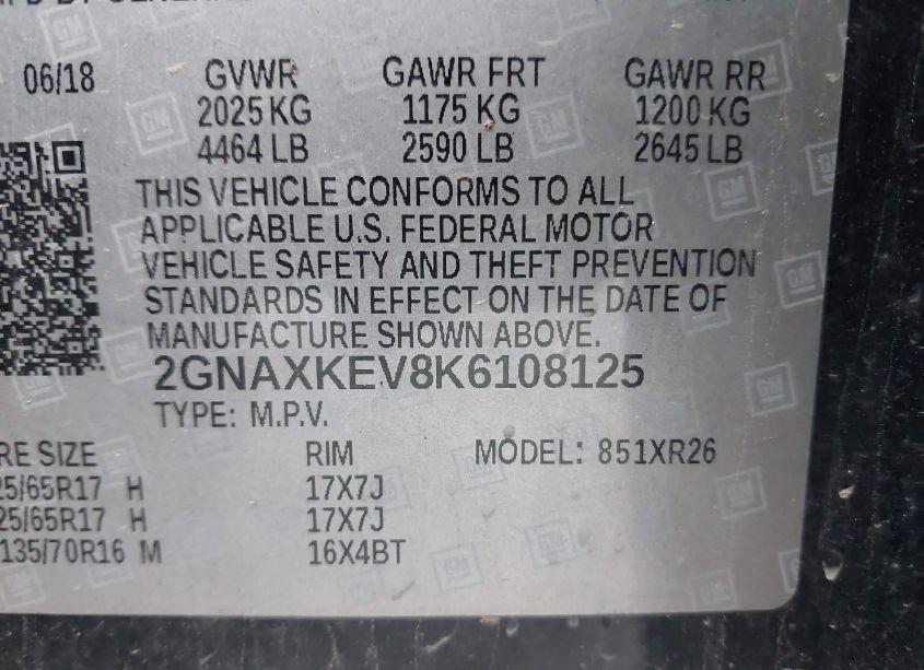 Photo 9 of 2019 Chevrolet Equinox LT (VIN 2GNAXKEV8K6108125)