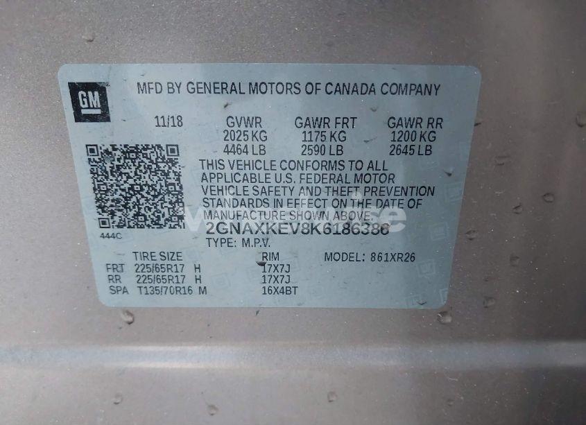 Photo 9 of 2019 Chevrolet Equinox LT (VIN 2GNAXKEV8K6186386)