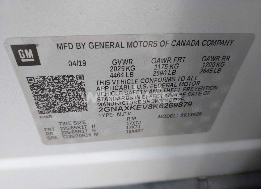 Photo 9 of 2019 Chevrolet Equinox LT (VIN 2GNAXKEV8K6269879)