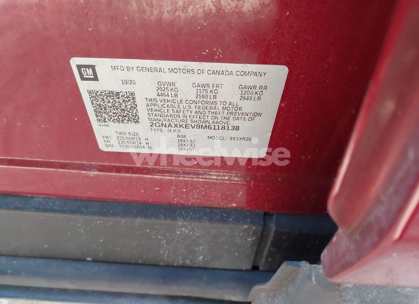 Photo 9 of 2021 Chevrolet Equinox FWD LT (VIN 2GNAXKEV8M6118138)