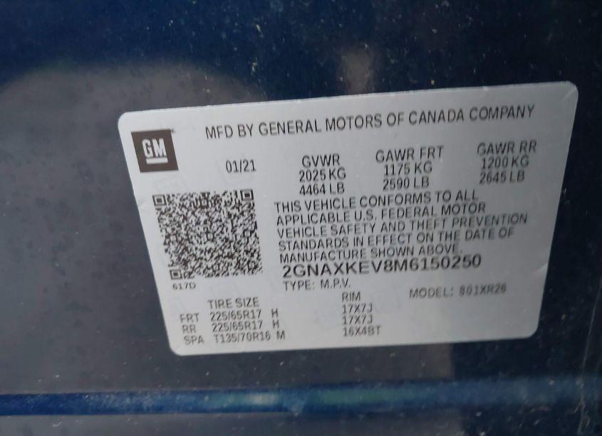 Photo 9 of 2021 Chevrolet Equinox FWD LT (VIN 2GNAXKEV8M6150250)