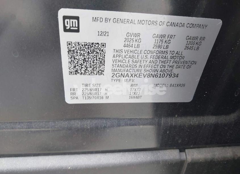 Photo 9 of 2022 Chevrolet Equinox FWD LT (VIN 2GNAXKEV8N6107934)