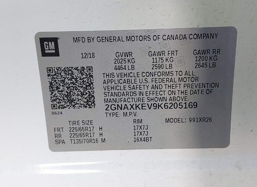 Photo 9 of 2019 Chevrolet Equinox LT (VIN 2GNAXKEV9K6205169)