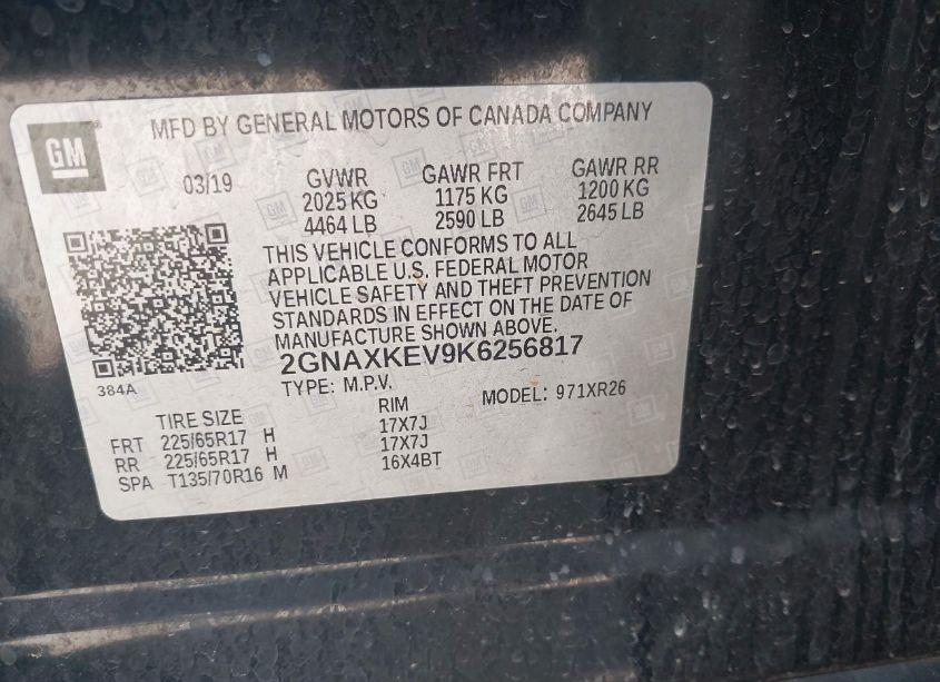 Photo 9 of 2019 Chevrolet Equinox LT (VIN 2GNAXKEV9K6256817)