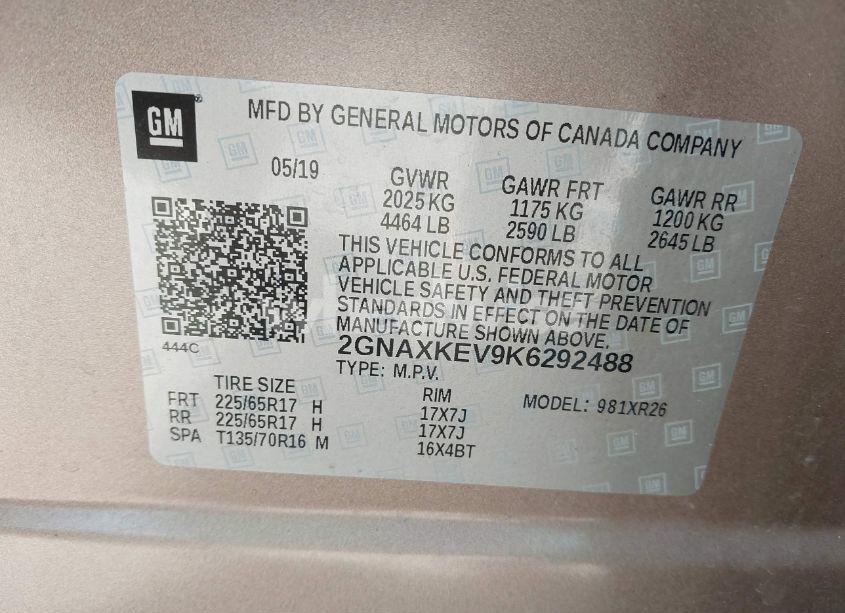 Photo 9 of 2019 Chevrolet Equinox LT (VIN 2GNAXKEV9K6292488)