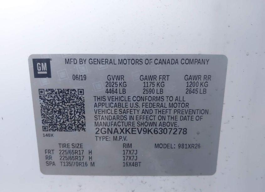 Photo 9 of 2019 Chevrolet Equinox LT (VIN 2GNAXKEV9K6307278)