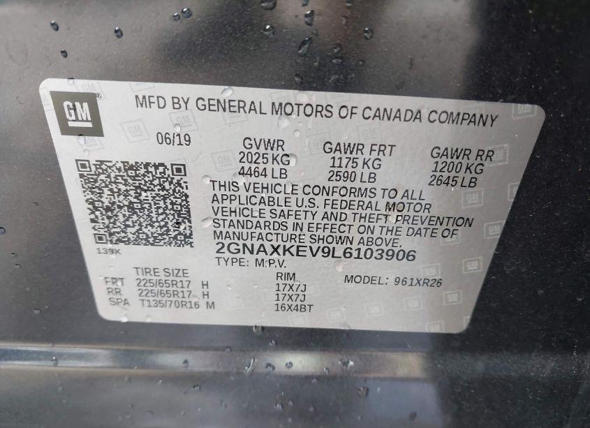 Photo 9 of 2020 Chevrolet Equinox FWD LT 1.5L TURBO (VIN 2GNAXKEV9L6103906)