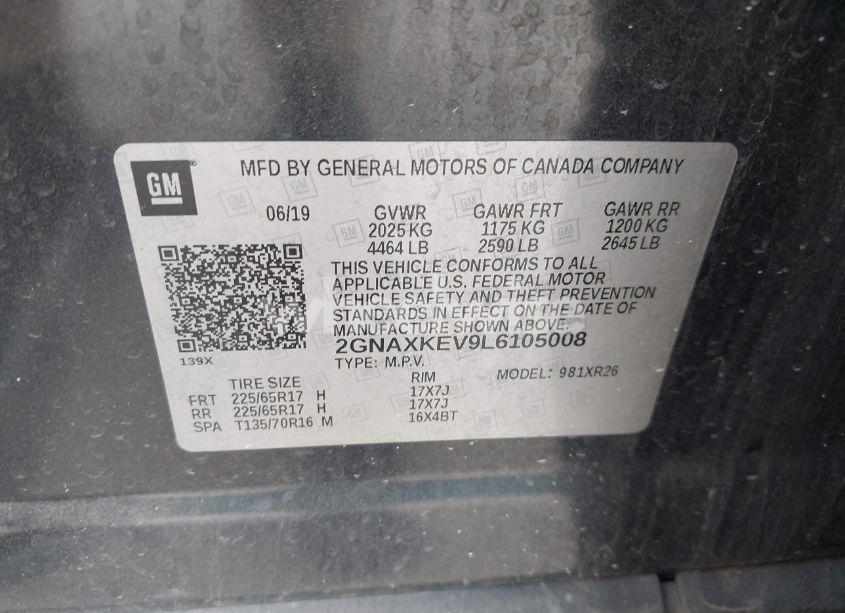 Photo 9 of 2020 Chevrolet Equinox FWD LT 1.5L TURBO (VIN 2GNAXKEV9L6105008)