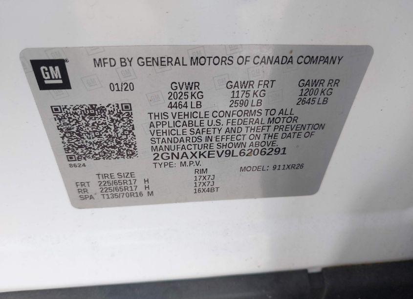 Photo 9 of 2020 Chevrolet Equinox FWD LT 1.5L TURBO (VIN 2GNAXKEV9L6206291)