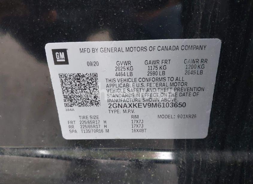 Photo 9 of 2021 Chevrolet Equinox FWD LT (VIN 2GNAXKEV9M6103650)