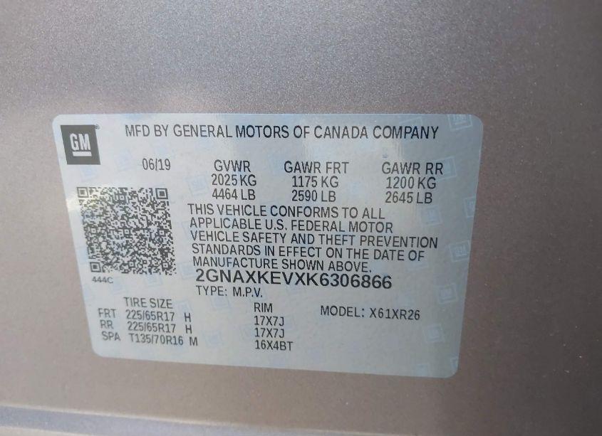 Photo 9 of 2019 Chevrolet Equinox LT (VIN 2GNAXKEVXK6306866)