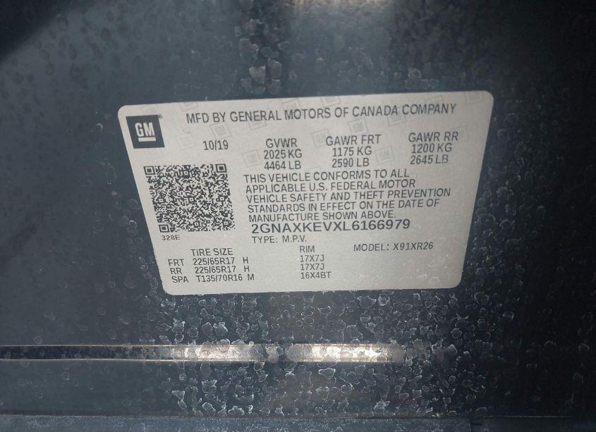 Photo 9 of 2020 Chevrolet Equinox FWD LT 1.5L TURBO (VIN 2GNAXKEVXL6166979)