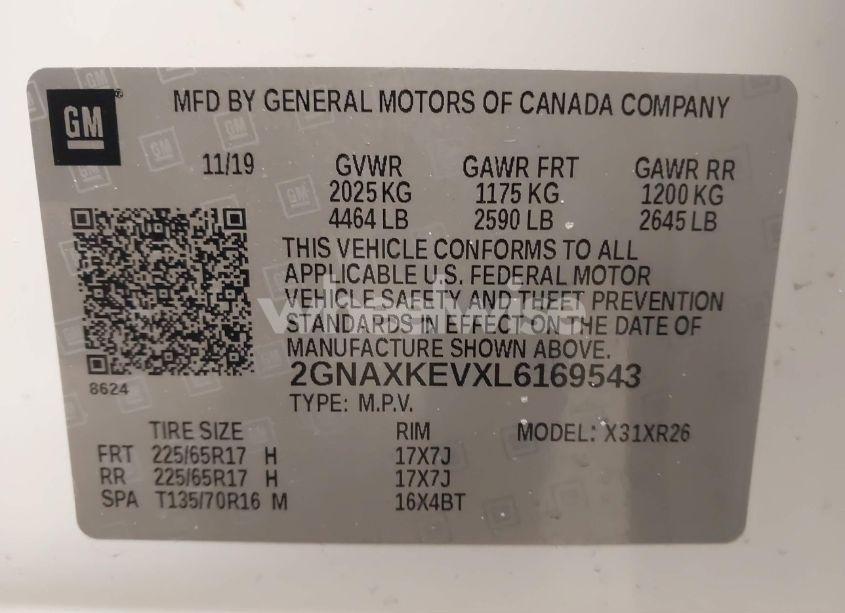 Photo 9 of 2020 Chevrolet Equinox FWD LT 1.5L TURBO (VIN 2GNAXKEVXL6169543)