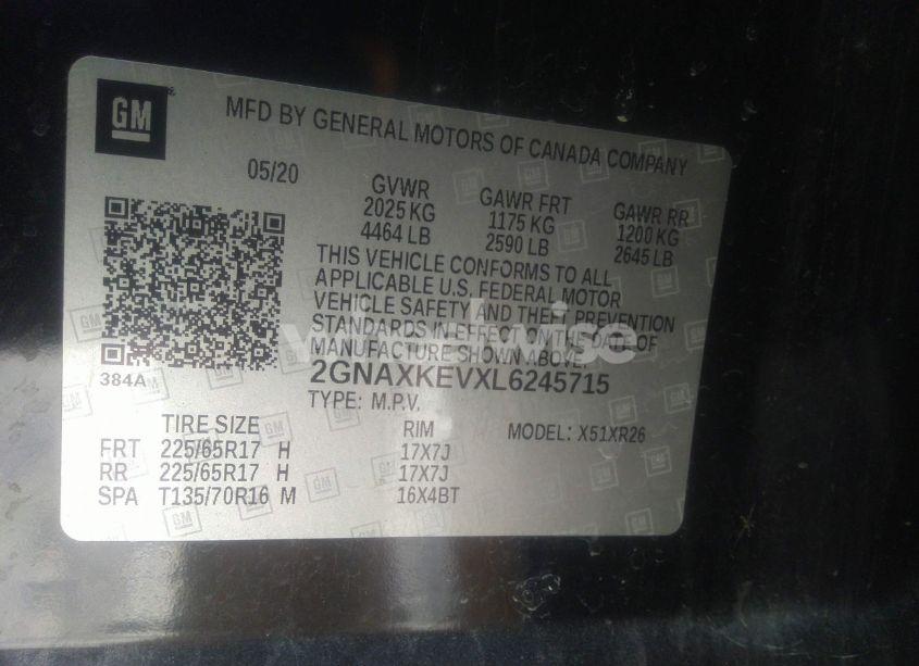 Photo 9 of 2020 Chevrolet Equinox FWD LT 1.5L TURBO (VIN 2GNAXKEVXL6245715)