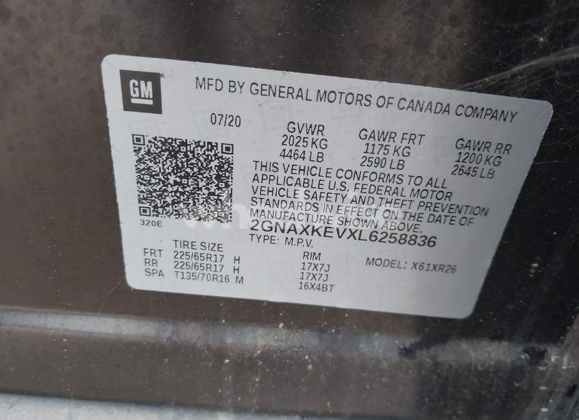 Photo 9 of 2020 Chevrolet Equinox FWD LT 1.5L TURBO (VIN 2GNAXKEVXL6258836)