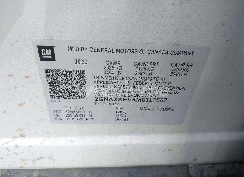 Photo 9 of 2021 Chevrolet Equinox FWD LT (VIN 2GNAXKEVXM6117587)