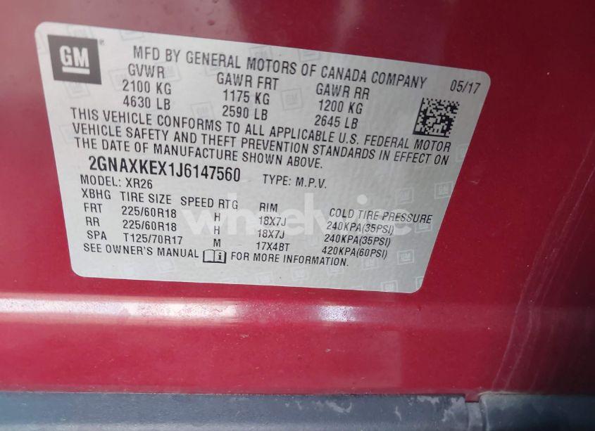 Photo 9 of 2018 Chevrolet Equinox LT (VIN 2GNAXKEX1J6147560)