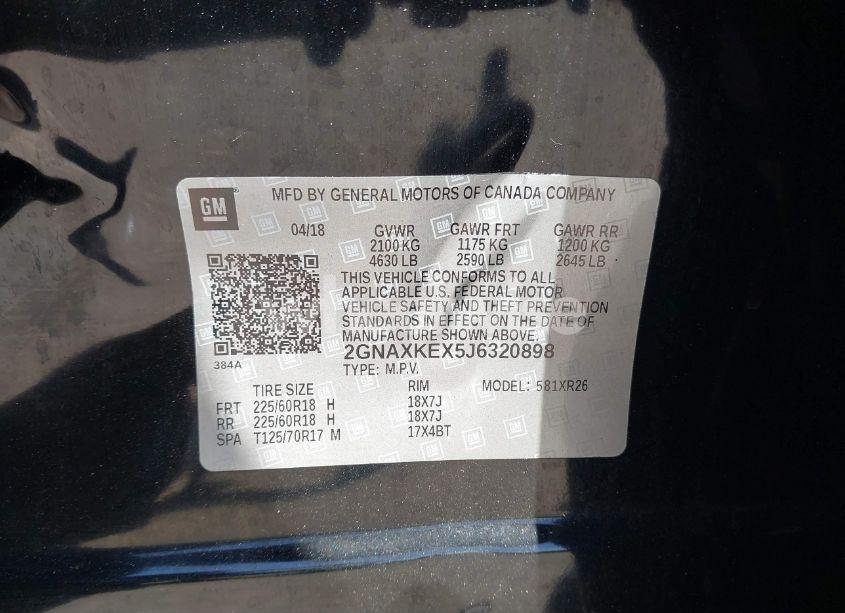 Photo 9 of 2018 Chevrolet Equinox LT (VIN 2GNAXKEX5J6320898)