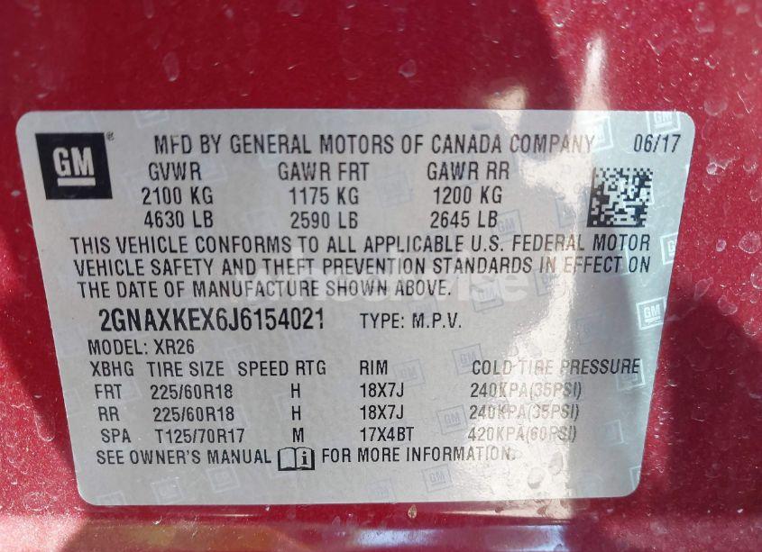 Photo 9 of 2018 Chevrolet Equinox LT (VIN 2GNAXKEX6J6154021)