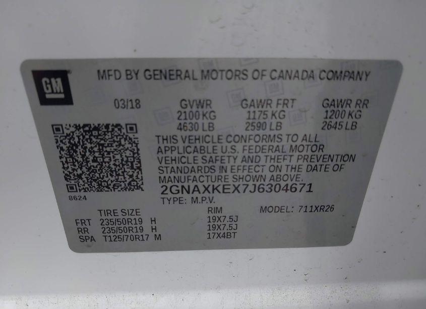 Photo 9 of 2018 Chevrolet Equinox LT (VIN 2GNAXKEX7J6304671)