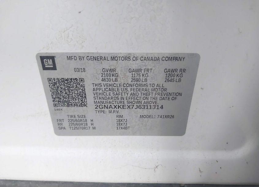 Photo 9 of 2018 Chevrolet Equinox LT (VIN 2GNAXKEX7J6311314)