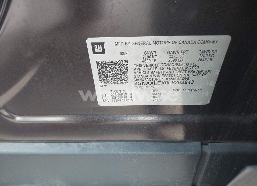 Photo 9 of 2020 Chevrolet Equinox FWD LT 2.0L TURBO (VIN 2GNAXLEX0L6263843)