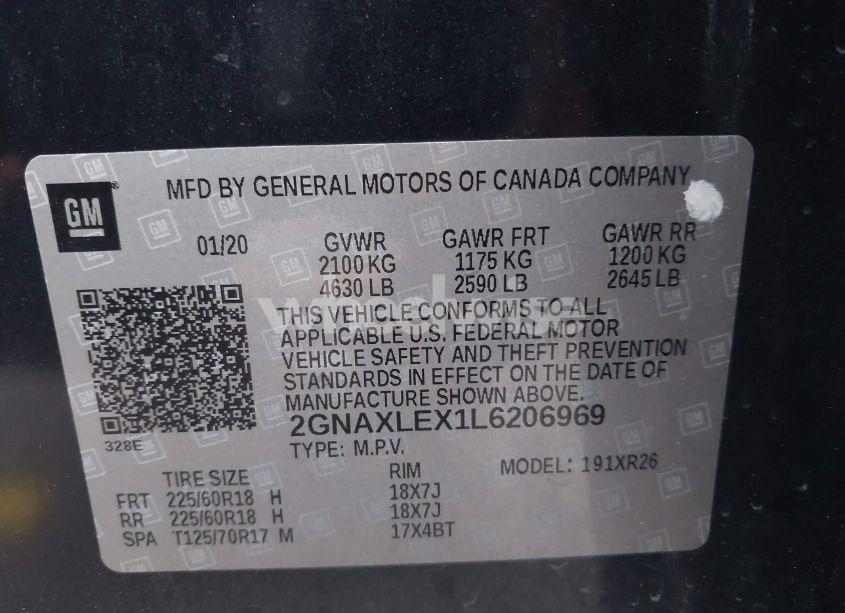 Photo 9 of 2020 Chevrolet Equinox FWD LT 2.0L TURBO (VIN 2GNAXLEX1L6206969)