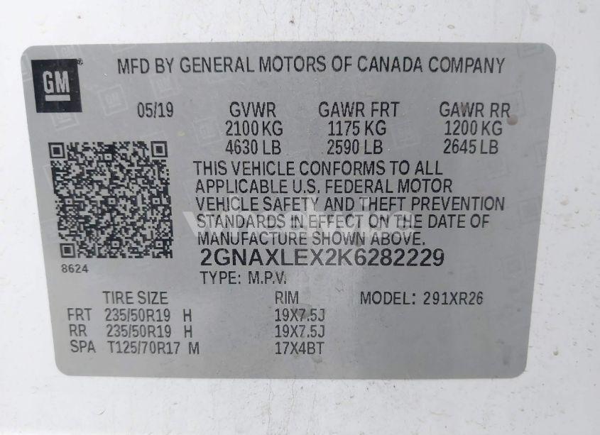 Photo 9 of 2019 Chevrolet Equinox LT (VIN 2GNAXLEX2K6282229)