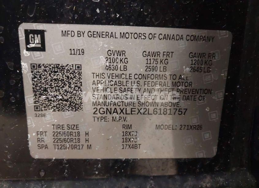 Photo 9 of 2020 Chevrolet Equinox FWD LT 2.0L TURBO (VIN 2GNAXLEX2L6181757)