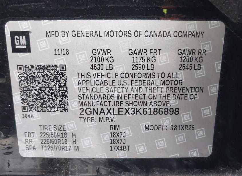 Photo 9 of 2019 Chevrolet Equinox LT (VIN 2GNAXLEX3K6186898)