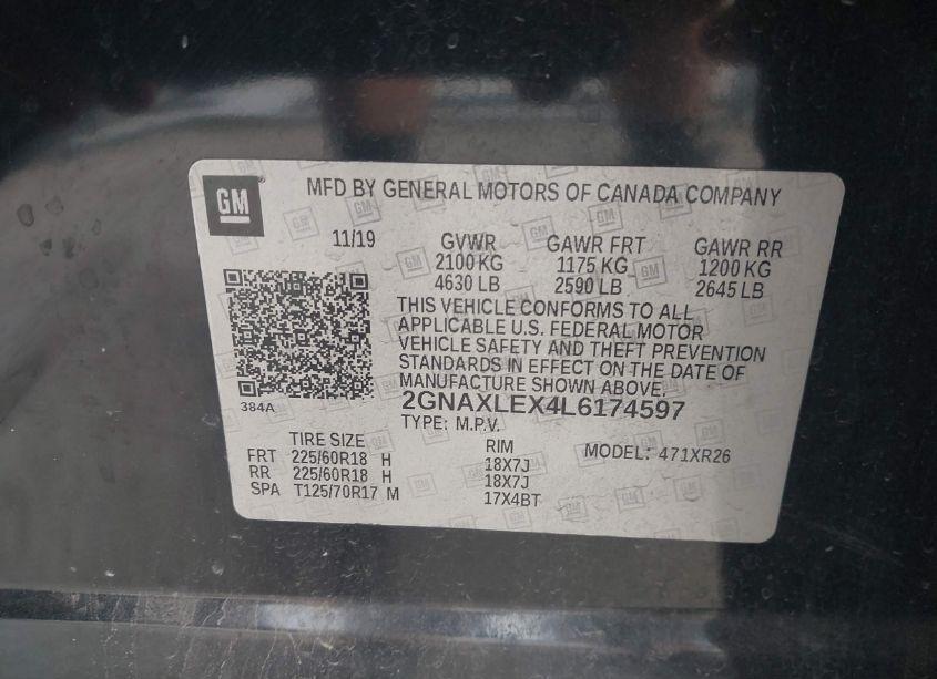 Photo 9 of 2020 Chevrolet Equinox FWD LT 2.0L TURBO (VIN 2GNAXLEX4L6174597)