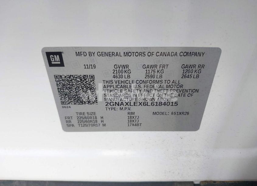 Photo 9 of 2020 Chevrolet Equinox FWD LT 2.0L TURBO (VIN 2GNAXLEX6L6184015)