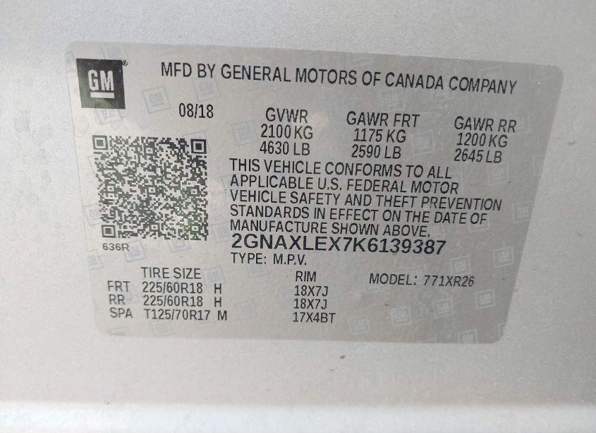 Photo 9 of 2019 Chevrolet Equinox LT (VIN 2GNAXLEX7K6139387)