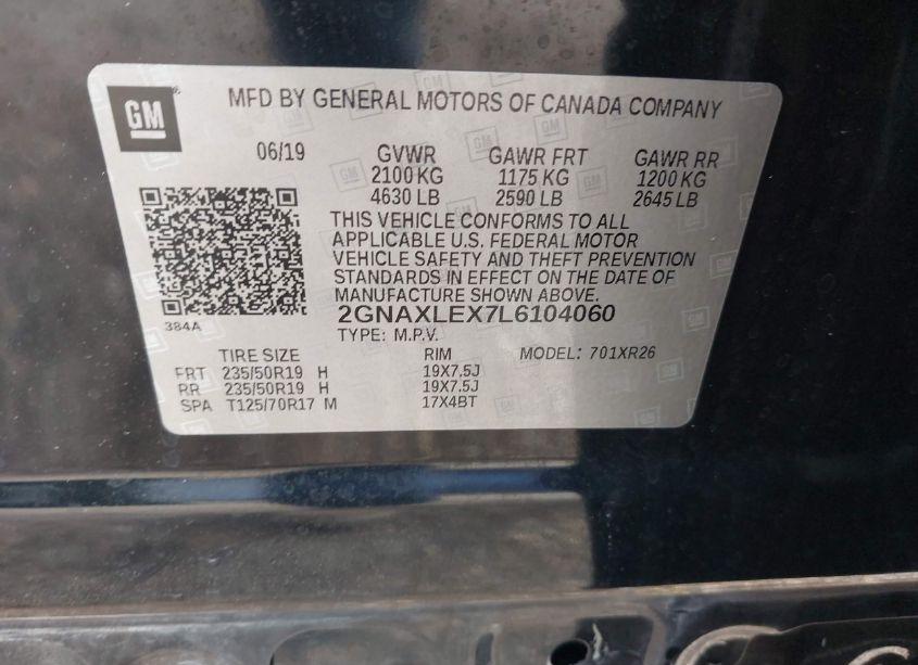 Photo 9 of 2020 Chevrolet Equinox FWD LT 2.0L TURBO (VIN 2GNAXLEX7L6104060)