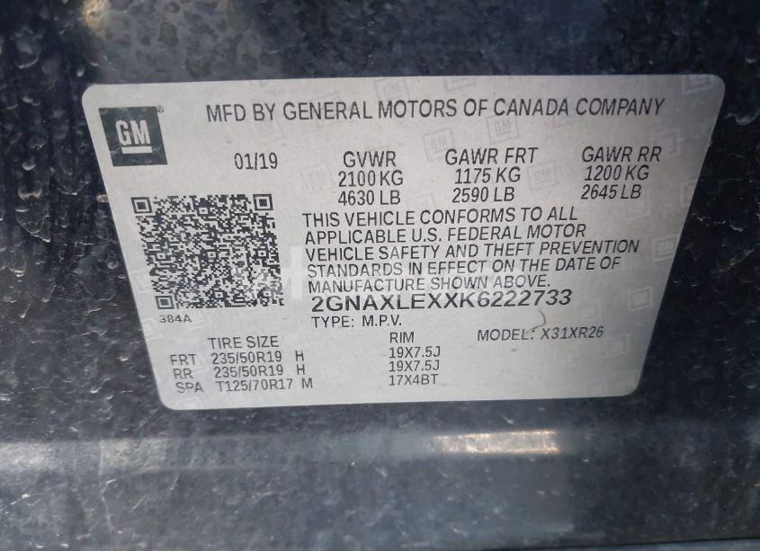 Photo 9 of 2019 Chevrolet Equinox LT (VIN 2GNAXLEXXK6222733)