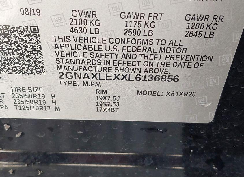 Photo 9 of 2020 Chevrolet Equinox FWD LT 2.0L TURBO (VIN 2GNAXLEXXL6136856)