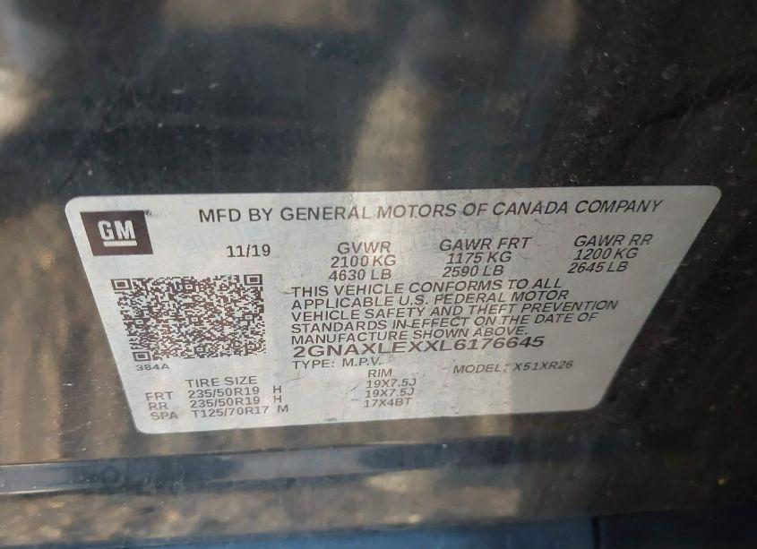 Photo 9 of 2020 Chevrolet Equinox FWD LT 2.0L TURBO (VIN 2GNAXLEXXL6176645)