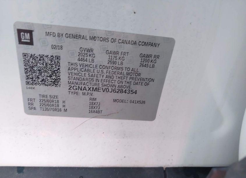 Photo 9 of 2018 Chevrolet Equinox PREMIER (VIN 2GNAXMEV0J6284354)