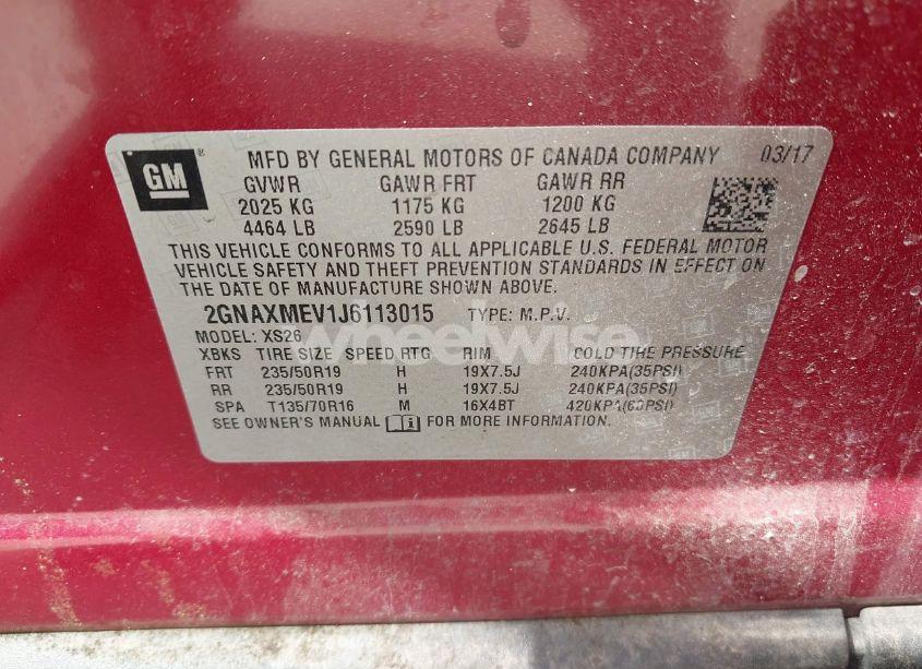 Photo 9 of 2018 Chevrolet Equinox PREMIER (VIN 2GNAXMEV1J6113015)