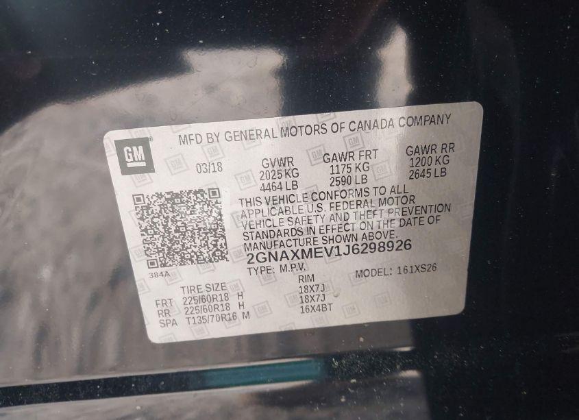 Photo 9 of 2018 Chevrolet Equinox PREMIER (VIN 2GNAXMEV1J6298926)