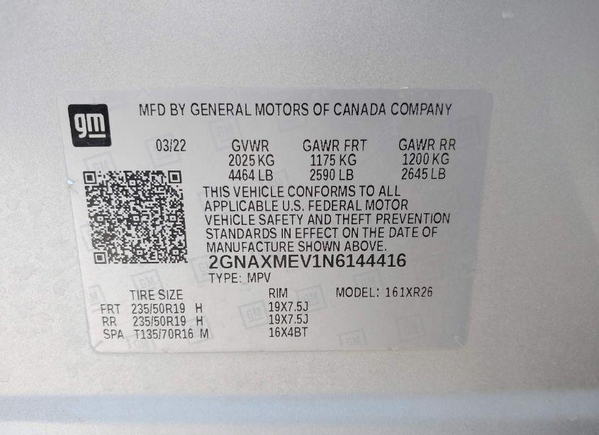 Photo 9 of 2022 Chevrolet Equinox FWD RS (VIN 2GNAXMEV1N6144416)