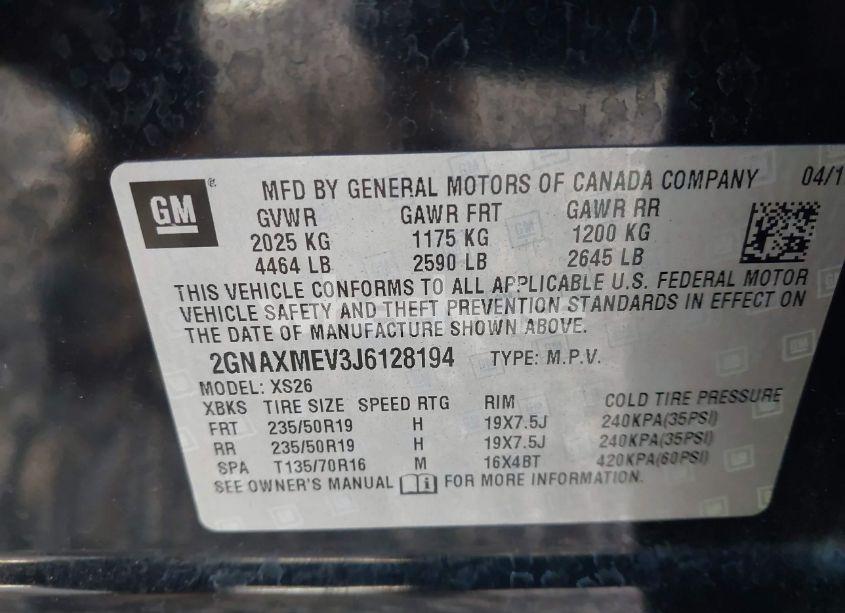 Photo 9 of 2018 Chevrolet Equinox PREMIER (VIN 2GNAXMEV3J6128194)