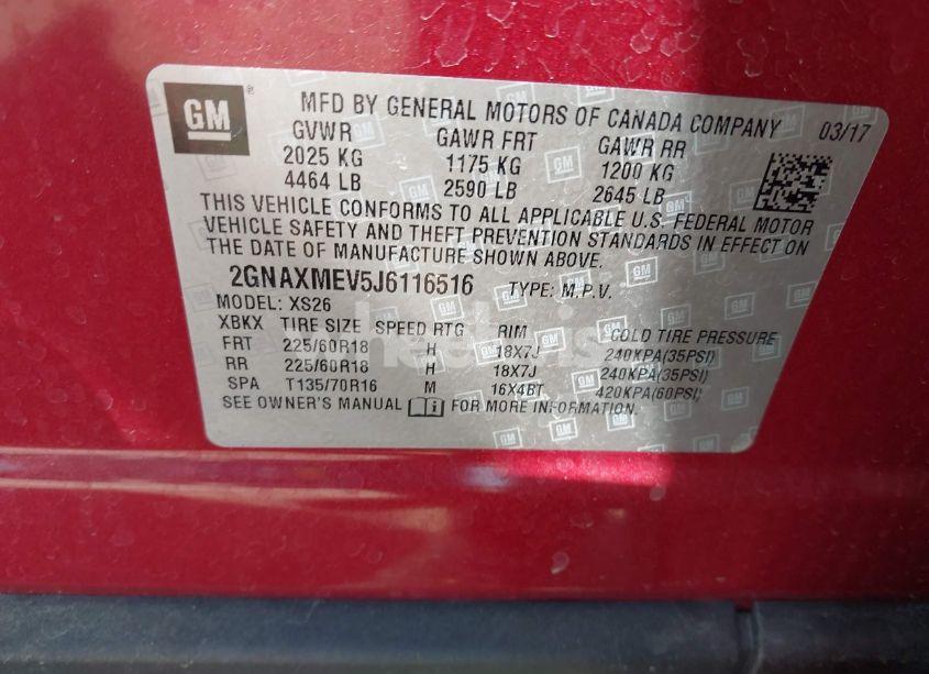 Photo 9 of 2018 Chevrolet Equinox PREMIER (VIN 2GNAXMEV5J6116516)