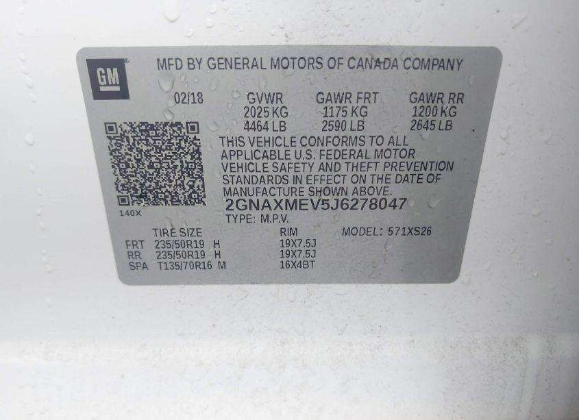 Photo 9 of 2018 Chevrolet Equinox PREMIER (VIN 2GNAXMEV5J6278047)