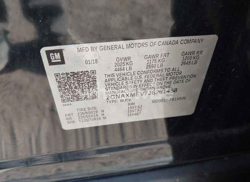 Photo 9 of 2018 Chevrolet Equinox PREMIER (VIN 2GNAXMEV7J6261458)